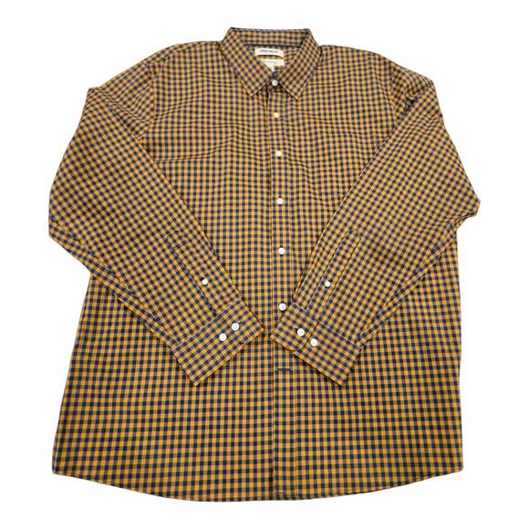 Goodthreads Slim Stretch Poplin Men's Checker Navy and Gold Causal Shirt 2XL - Picture 2 of 5
